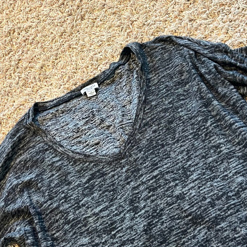 Splendid Womens Space Dye V-Neck Long Sleeve Top Gray Side Zip Pullover Medium
